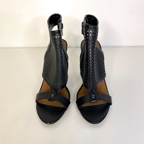 Dolce Vita Black Perforated Leather Block Heel Peep Toe Bootie - Picture 2 of 8